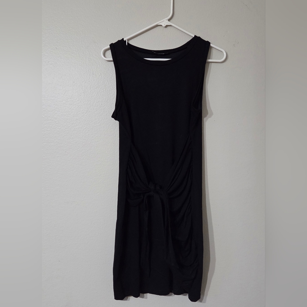 Elegant Black Mini Sleeveless Dress With Front Wrap. Size Medium